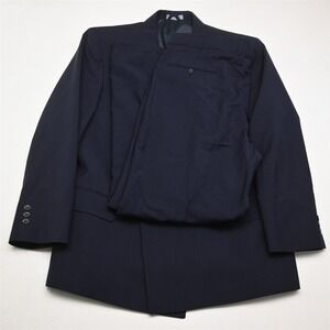 Vtg Mens Double Breasted 42S 36x32 Navy Blue Striped Mens Jacket Pants Suit